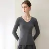 Malha Consinee 100% cashmere puro para mulheres, top canelado slim-fit com gola V para usar em camadas