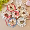 Scrunchie lenço quadrado estilo pastoral francês para meninas e crianças, elástico de cabelo doce com laço para coques, acessório de cabelo