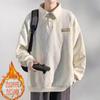 Suéter Polo de Manga Longa Masculino Outono e Inverno com Forro de Fleece Marca de Moda Gola Americana Solto Tamanho Grande Top Moda Masculina