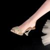 Moda Versátil Lujo Ligero Pedrería Brillante Punta Afilada Tacones Altos Transparentes Sandalias de Punta Abierta Nuevo Diseño para Uso Exterior