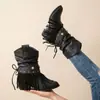 Botas Western de Cowboy com Franjas Novo Estilo, Estilo Europeu e Americano, Salto Médio, Salto Bloco, Botas de Cano Médio, Botas de Couro Versáteis Femininas com Franjas