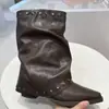Bei Huo~Bota Larga con Remache Puntiagudo y Suela Gruesa Botas de Pantalón Mujer 2026 Otoño Invierno Retro Chica Caliente Adelgazantes Botas de Caballero Mujer