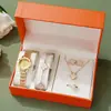 Itens Mais Vendidos Transfronteiriços: Conjunto de Quatro Peças de Relógio e Joias Femininas, Relógio Quadrado Cravejado de Diamantes + Várias Peças de Joias, Grande Quantidade, Preço Excelente