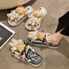 Pantuflas lindas de oso de suela gruesa para mujer para usar fuera de la playa Zapatos de playa 2024 Verano Nuevo Lienzo Medio Slip Zapatos Fufu