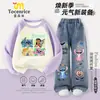 Conjunto de Sudadera con Capucha y Jeans de Dibujos Animados de Stitch Lindo para Niñas Novedades Primavera/Otoño 2027 para Niños Medianos y Mayores