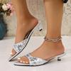 Pantuflas de tacón alto con lentejuelas, Zapatos de tacón de aguja para mujer, Ropa de exterior de moda, Nuevas Mules de punta fina de verano 2025, Chanclas