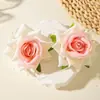 Brincos de Flor Rosa Simulada Transfronteiriços Europeus e Americanos, Brincos de Flor Dopamina de Poliéster Modernos e Elegantes