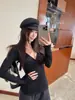 Camiseta de Manga Larga con Cuello en V, Pliegues Retorcidos, Estilo Puro Deseo, para Mujer, Camisa Base de Invierno Ajustada, Adecuada para Usar en Capas o Sola