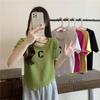 Camiseta Verde Aguacate Asimétrica de Manga Corta para Mujer Verano 2024 Nueva de Media Manga de Algodón Dulce y Picante Aspecto Adelgazante Tops Europeos y Americanos