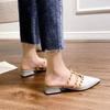 Sapatos de Rebite Sandálias de Rebite Estilo Francês Roupa de Verão Feminina Chinelos Meio Sapatos de Bico Fino Verniz Estilo Coreano