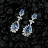 Pendientes de gota Huitan con diamantes artificiales completos nuevos, pendientes azules de lujo para novia, estilo elegante de socialité femenina