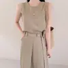 Tallas Actualizadas Estilo Minimalista Chic Coreano Top Redondo Sin Mangas + Conjunto de Dos Piezas Falda Larga de Corte A Fluida para el Trabajo