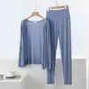 Leggings elásticos transfronteiriços, cardigã, calças compridas femininas, calças térmicas compridas de manga longa em modal de cintura alta, conjunto de roupa de casa feminina
