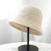 Sombrero de pescador tejido fino de verano con diseño hueco para mujer, estilo coreano, temperamento artístico retro ins, sombrero de cubo versátil para el sol, reversible