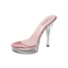 Sandalias de Moda Casual con Plataforma Puntiaguda, Banda Transparente Nueva de Verano 2023, Tacón Grueso, Tacón Alto Exterior, Zapatillas para Mujer
