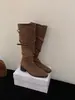 Primer Encuentro Temporada Versión Coreana Dos Usos Plisado Volante Hebilla de Cinturón Cruzada Botas Largas Moda Femenina Chica Picante Retro Versátil Adelgazante No