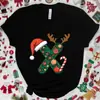Camiseta Navideña para Mujer con Gráfico de Letra A-Z, Estampado de Letra de Papá Noel, Top Casual para Fiesta Navideña