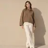 Outono Inverno 2026 Casaco de Lã Gola Alta Lã Pequena Pessoa Roupa Exterior Top Feminino Lã de Dois Lados Lã de Alpaca Tecido de Lã
