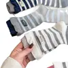 Calcetines de Nuevo Estilo Primavera y Verano con Bloques de Color, Costilla Doble y Parche de Letra para Mujer, Calcetines de Media Pantorrilla con Encaje de Burbujas, Calcetines Holgados Rayados Estilo Ins