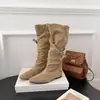 Primer Encuentro Temporada Botas Chunky de Plataforma de Tacón Alto Botas Largas para Mujer Otoño 2026 Nuevo Retro Gamuza Merade Punta Cuadrada
