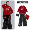 Ropa Hip-Hop para Niños Moda Urbana de Street Dance Outfit Traje Rojo con Llamas para Niños Atuendo de Presentación Fresco y Elegante para Niños Hip-Hop