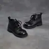 Outono/Inverno 2026 Novas Botas Martin Retrô Britânicas de Cabeça Grande Femininas Couro de Vaca Cano Alto Salto Grosso Solado Grosso Couro Genuíno Botas Curtas
