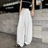 Calças de linho natural para mulheres, estilo fino de verão, com caimento fluido, estilo old money, calças casuais retas para terno, calças de perna larga de algodão linho Tencel
