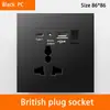 Hong Kong y Macao Enchufe USB Británico 13A con Enchufe de Carga Rápida Tipo-C Interruptor de Luz Estándar Británico Panel de Plástico Negro
