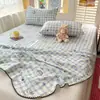 Sábana de Cama de Algodón Esponjoso de Alta Calidad Clase A Súper Suave Funda de Edredón con Encaje Sábana de Cama de Pieza Única de Algodón Puro para Dormitorio de Estudiantes Funda de Almohada 4