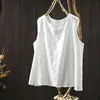 Camiseta regata jacquard de algodão e linho para mulheres, novo estilo de verão, adequada para usar por cima ou em camadas, corte solto, emagrecimento, regata de algodão artística e casual