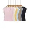 Camiseta Básica de Manga Corta Ajustada con Cuello en V Estilo Puro Deseo Tencel Verano Moderna Versátil Top Base Ajustado