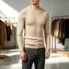 Suéter de Punto Cableado de Cuello Redondo de Color Sólido Elástico Ajustado Europeo y Americano para Hombre Otoño Invierno Ropa de Punto Base Ajustada Ropa de Hombre