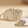 Pulsera de Anillo Abierto Hueco con Forma de Corazón Transfronterizo Europeo y Americano, Pulsera de Lujo Ligero de Gama Alta, Joyería Exagerada Única de Nicho para Mujeres