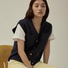 Chaleco cárdigan de cuello en V para mujer 2023 Otoño Bolsillo Sin mangas Manga corta Suéter Pulóver Top Estilo artístico Cuello en V