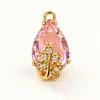Colgante de circonio chapado en cobre con encaje, forma de gota de agua ovalada, accesorios para pendientes, pulseras, collares, joyería hecha a mano, colgantes con incrustaciones de diamantes
