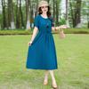 Vestido de Verano para Mamá para Cubrir la Barriga, Falda de Dobladillo Ancho, Vestido de Algodón y Seda para Personas de Mediana Edad y Mayores, Talla Grande, Manga Corta, Por Encima de la Rodilla, Vestido Largo que Ceñe la Cintura