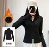 Top de Yoga Espesso com Gola Alta e Forro de Fleece Manga Longa Feminino Fitness Slim-Fit Jaqueta Esportiva Cardigan Outerwear com Zíper Duplo Primavera