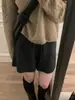 Shorts de Tricô Feminino de Cintura Alta Largos com Pernas Largas Cintura Elástica Silhueta Evasê Calças Casuais Outono e Inverno