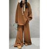Traje de pantalón ancho de pierna para mujer, de talla grande, informal, elegante, de dos piezas, para otoño e invierno, gordita transfronteriza