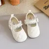 Primavera 2026 Nuevos Zapatos para Primeros Pasos de Niños Estilo Coreano Zapatos Mary Jane para Niñas Suela Suave Adorno de Encaje Zapatos Pequeños de Piel