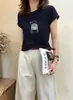 Camiseta feminina de algodão canelado com fonte física de treze fileiras, direto da fábrica, top justo de manga curta, fornecimento exclusivo da segunda leva de verão