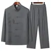 Conjunto de Traje Tang de Manga Larga para Hombres de Mediana Edad y Mayores, Camisa Estilo Chino Hanfu para Papá y Abuelo, Adecuado para Primavera y Otoño