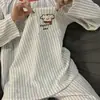 Pijama de Cachorro Lindo para Mujer Primavera y Otoño Nueva Llegada Rayado Manga Larga Estilo Japonés Ins Dibujos Animados Estudiante Ropa de Casa