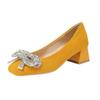 Zapatos de tacón alto de cuero genuino para mujer con lazo de pedrería, boca poco profunda, tacón grueso, Zapatos de Hada Francesa, Nuevo Modelo 2026, Zapatos de Piel de Oveja para Commuter