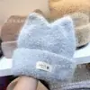 Versión Coreana Otoño e Invierno Nuevo Gorro de Punto Lindo con Orejas de Gato Color Sólido Gorro Cálido para el Frío Moda para Mujer Gorro Turbante Versátil