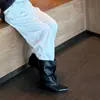 Botas Chuyuji retro de correa elástica apiladas con aumento interno de altura, botines Chelsea para mujer, botas de vaquero occidentales