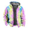 2024 Transfronterizo Impresión 3D Tie-dye con forro polar Engrosado Doble Forro Terciopelo Grueso Chaqueta Acolchada de Algodón Cremallera Bolsillo Excavado Cálida Chaqueta Acolchada de Algodón