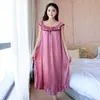 Bata de Noche Imitación Seda Primavera y Verano Pijama de Mujer Verano Hielo Seda Encaje Dobladillo Amplio Falda Holgada Ropa de Casa Talla Grande Cómodo