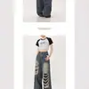 Jeans rotos de diseño retro de alta costura de nicho estilo americano para hombre, pantalones de otoño de cintura alta, holgados, estilo callejero, largos hasta el suelo