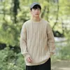 Suéter holgado de punto trenzado estilo japonés para jóvenes 2026 para hombre, Nuevo tejido de punto para pareja Otoño/Invierno de manga larga, Top de cuello redondo moderno